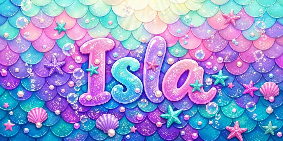 The Mermaid Shimmer towel design personalised with the name Isla
