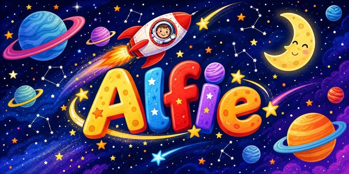 The Blast Off towel design personalised with the name Alfie
